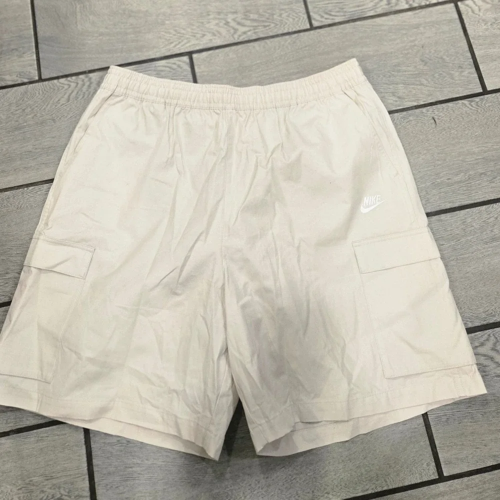 Nike Mens Cargo Shorts Beige Loose Fit Elastic Waist Drawstring XXLarge